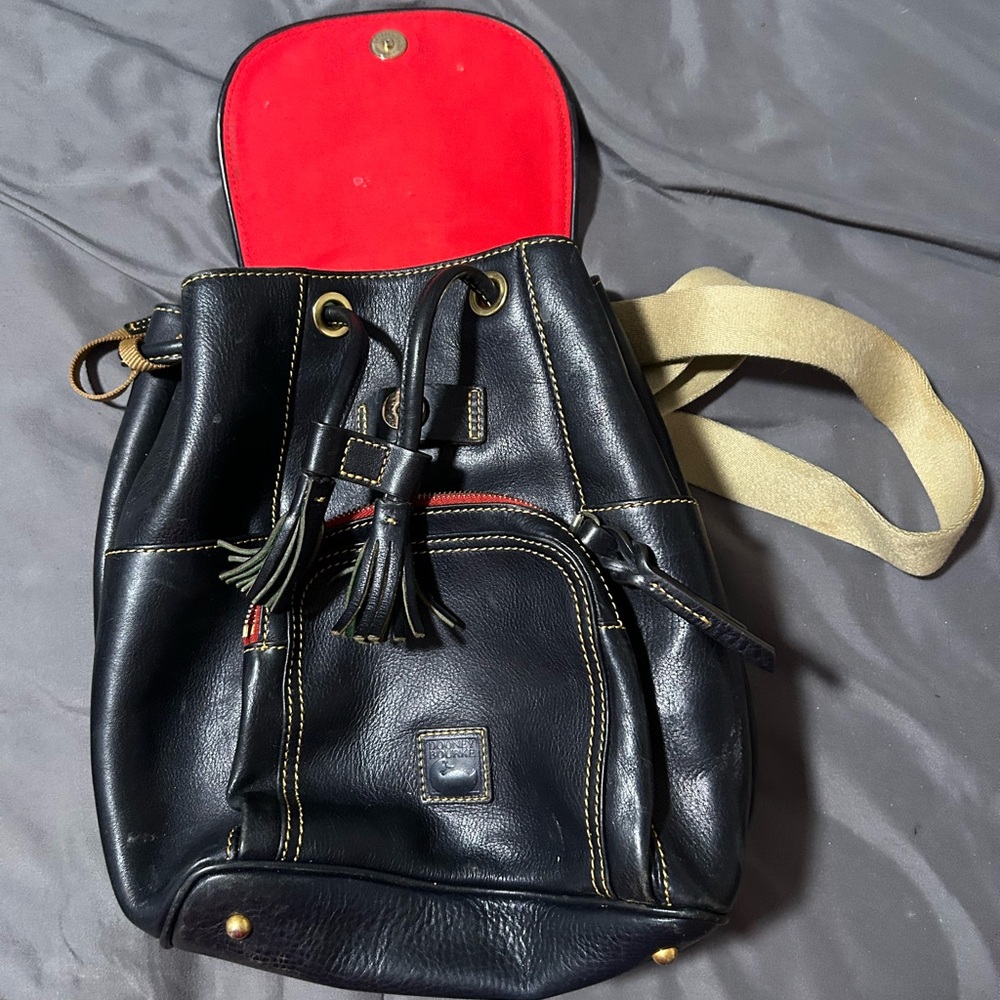 Black Leather Drawstring Backpack